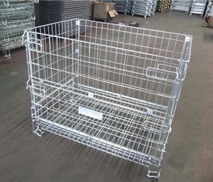 Chất Lượng Cao Tùy Biến Euro Phong Cách Có Thể Gập Lại Xếp Chồng Kim Loại Mạ Kẽm Thép Kho Lưu Trữ Dây Lưới Container - Product Image 3