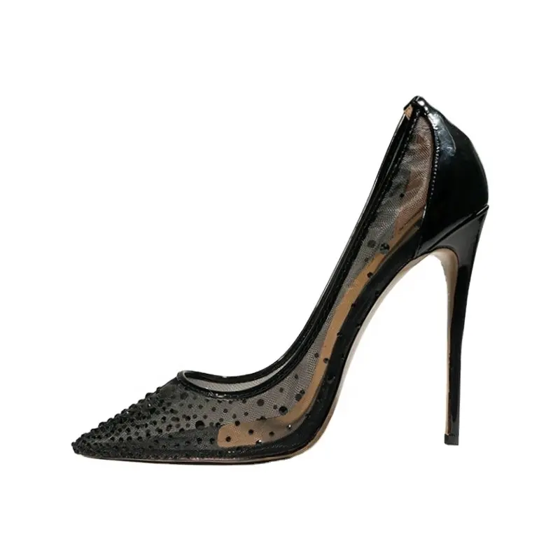 Commercio all'ingrosso Custom made Nero Tacchi Alti scarpe Da Sposa delle donne pompe formato 13 12 vedere attraverso delle signore punta a punta scarpe