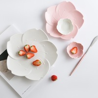 Assiettes à fruits en céramique de style japonais, personnalisables, de luxe, en forme de fleur, écologiques, compatibles lave-vaisselle et micro-ondes