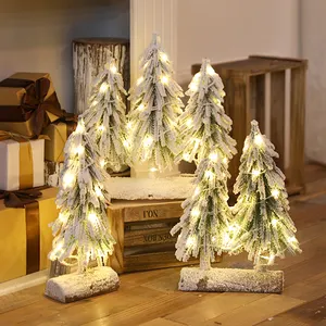 amerikanische weihnachtsdeko微型修身结成白色雪地迷你乡村松树人造圣诞模拟树