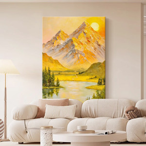 Peinture à l'huile peinte à la main, paysage de montagnes dorées, art pour décoration murale de salon, Style impressionniste, sans cadre, moderne - Product Image 3