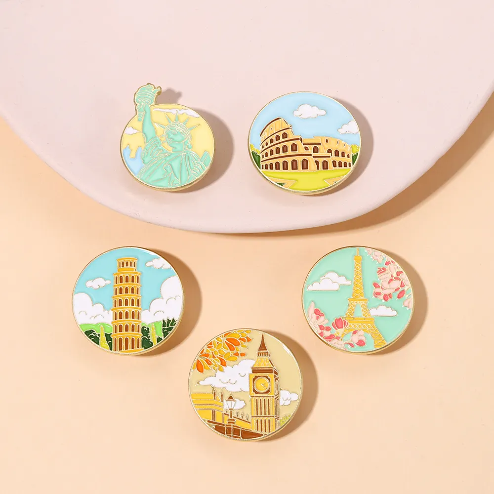 Pin Logam Tengara Kustom Big Ben London Menara Eiffel Paris Emas Lembut Enamel Bros Kerah Lencana Topi Pin