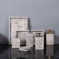 Dropshipping Shopify Marble 5 Pce Bath Set Lavabo 4 Pce Set W/ Hand Wash Bottle Tissue Box Tray Parfaitement assorti Ensemble.