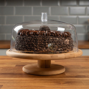 Elegant Wooden <b>Cake</b> <b>Stand</b> with Clear Glass Dome Round Dessert Display Rack for Wedding Party Catering Bakery Event Tableware - Product Image 1