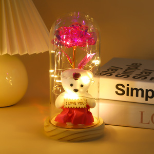 Regalo <span class=keywords><strong>de</strong></span> Navidad, <span class=keywords><strong>San</strong></span> Valentín o Cumpleaños, Luz LED, Rosas Eternas, un Mini Oso, Rosas Galaxia <span class=keywords><strong>para</strong></span> Siempre en Cúpula <span class=keywords><strong>de</strong></span> Cristal - Product Image 6