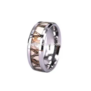 Promise Wedding Gift White Camouflage Tungsten Hunter's Camo Ring,Camo Tungsten Ring