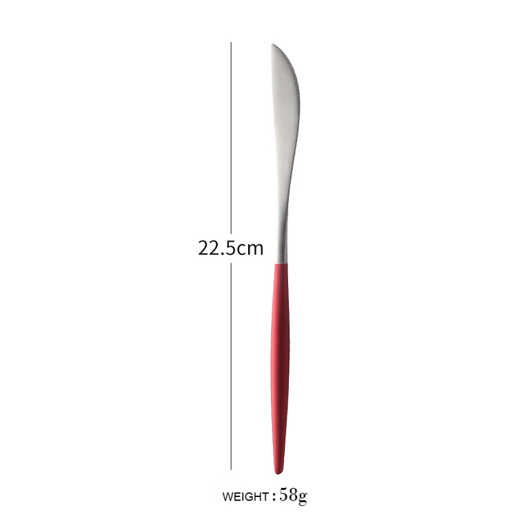 Dinner knife red silver