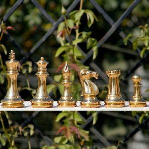 Brass <b>Chess</b> Pieces Staunton Style 4 Inch King Luxury Weighted <b>Set</b> for Playing - Product Image 1