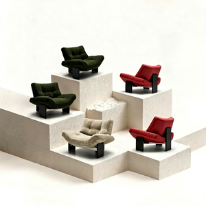 Fauteuil Amy moderne à dossier bas et rembourré, option chenille et cuir, fauteuil lounge pour salon et chambre - Product Image 1