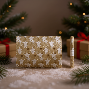 Nastro di Lino ILAN 35x200Cm con Stelle Dorate per Decorazioni Natalizie - Product Image 3