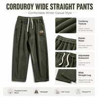 Pantalon large droit décontracté pour homme MENGTU en velours côtelé polyester/coton, taille mi-haute élastique avec cordon de serrage ajustable et patchs, idéal pour l'hiver
