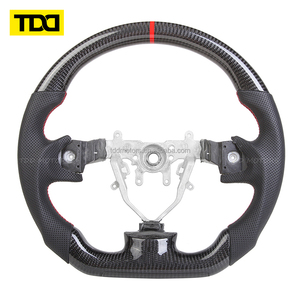 Volant en fibre de carbone TDD compatible avec Subaru WRX STI LEVORG 2015-2021, cuir perforé, surpiqûres rouges - Product Image 3