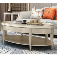 Table basse ovale en bois massif de chêne de luxe pour salon, table basse moderne à un seul tiroir, fabricant de Foshan