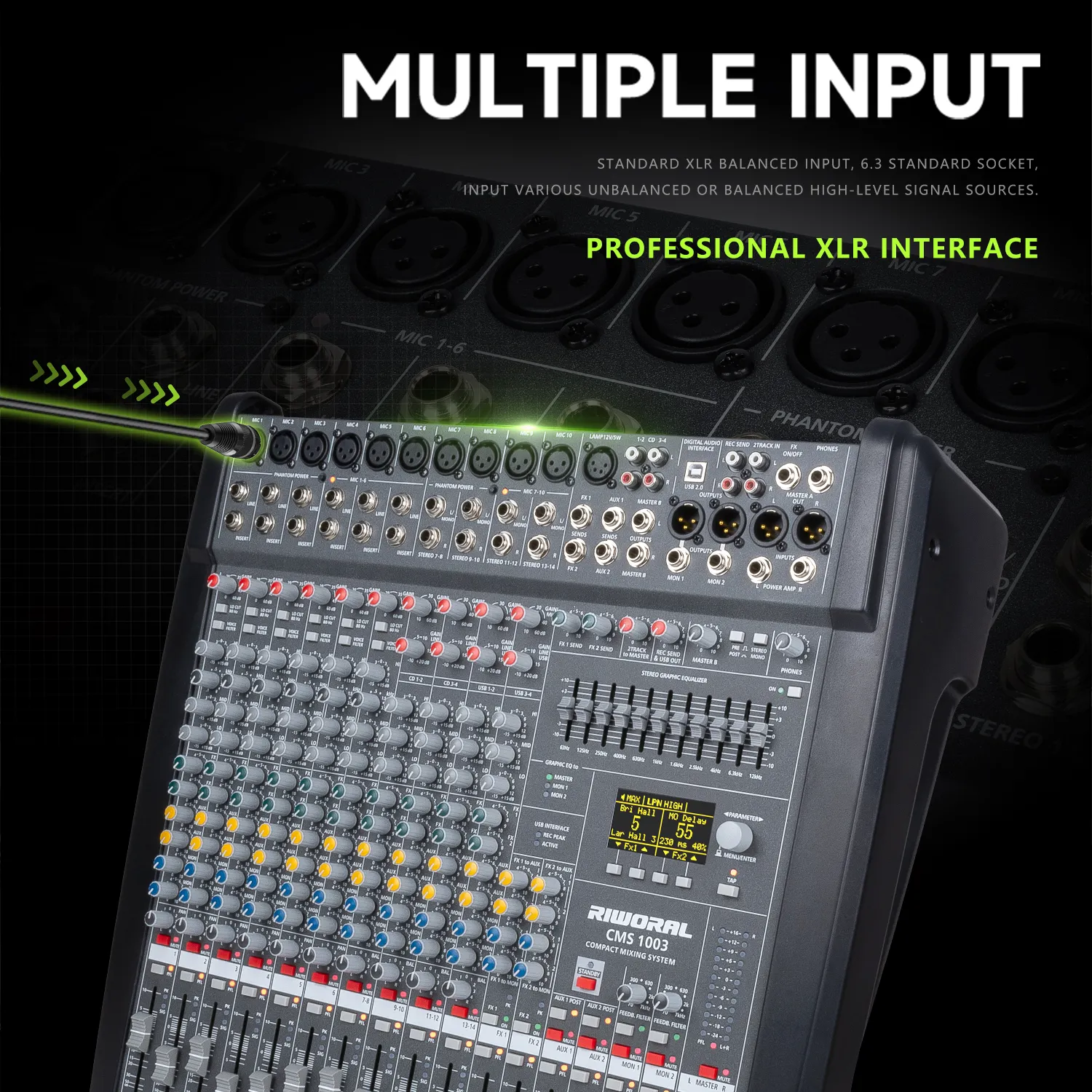 CMS1003 Profissional 48 conjuntos de efeitos digitais estéreo 199 dsp USB gravação mixer de áudio para palco boa qualidade