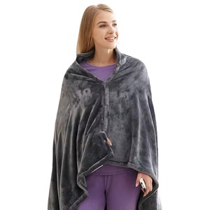 Electric <b>Heating</b> Shawl Grey Solid Color Portable <b>USB</b> Power Coral Fleece Blanket For Winter Warmth - Product Image 5