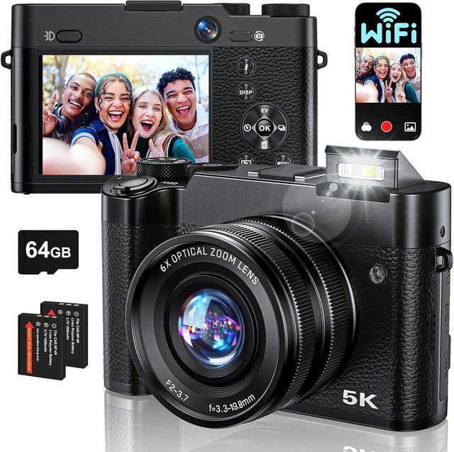 Professional Mini 5K 64MP Video Vlog Camera 3X Optical 2.8" IPS Screen Retro Compact Point Shoot Digital Built-in LED Camera