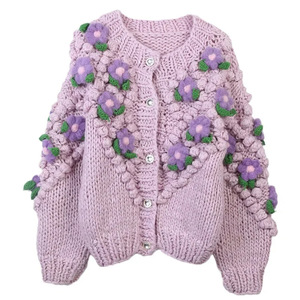 Women's Knitted <b>Cardigan</b> Loose Long Sleeve Floral Embroidered Vintage Warm Casual Sweater Coat - Product Image 1