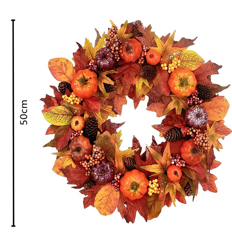 Pumpkin Maples Leaf Pine Cone  Wreath for Halloween Front Door Decoration
