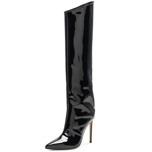 Collection Automne-Hiver 2024 - Bottines à bout ouvert pour femmes en cuir miroir, taille haute, bottines élégantes - Product Image 4