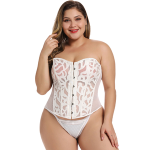 <span class=keywords><strong>Corsetto</strong></span> Sexy da Donna Overbust con Lacci Bustier Modellante in Rete Trasparente con Perizoma - Product Image 2
