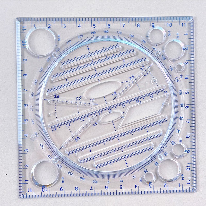 Plastik 12*12Cm Persegi Putar Busur Derajat Segitiga Oval Multifungsi Penggaris Lurus untuk Siswa dan Guru & Ujian