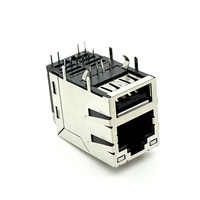 Connecteur Combo RJ45 + USB 2.0 Soulin avec LED, 100 Mbps, Femelle, IP66, Plaqué Or, Boîtier PBT, Obturateur Magjack, Prise RJ45