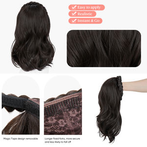 Perruques Bandeau à Ondes Longues Synthétiques en Gros avec Bandeau Tressé, Mi-Perruque Résistante à la Chaleur, Mi-Perruque Cerceau à Cheveux - Product Image 3