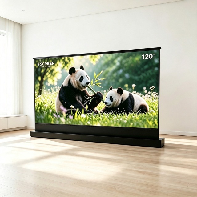 Fscreen Iris Series Projector Screen 120 Home Theater Triple Laser Silicone Fresnel ALR Motorized Floor Rising LT Projection