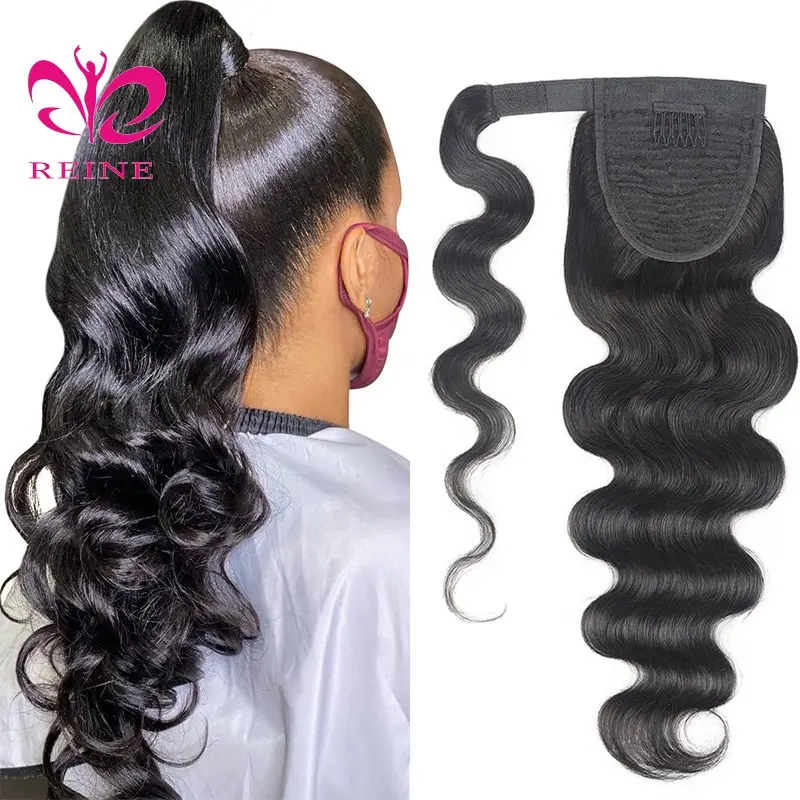 Body Wave ponytail tóc con người quấn xung quanh dài mở rộng đuôi ngựa clip trong phần mở rộng tóc Remy kiểu tóc phụ nữ hairpiece