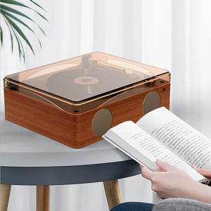 Lecteur CD de style tourne-disque rétro, système audio de bureau stéréo avec connexion sans fil, couvercle anti-poussière transparent, lecteur de musique vintage - Product Image 3