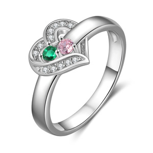 Dropshipping <b>Heart</b> Shape Custom Name <b>Ring</b> With <b>Pink</b> Birthstone Pave Set Cubic Zirconia Women's Romantic Jewelry - Product Image 6