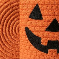 Panier citrouille rond en corde de coton tressée à la main pour enfants, idéal pour Halloween, décoration de fête portable et rangement de bonbons, panier cadeau
