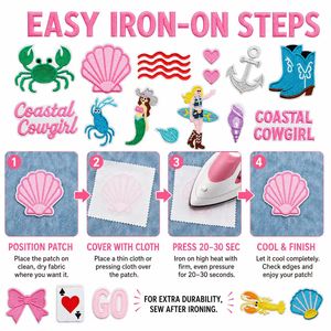 Lot de patchs brodés thermocollants et à coudre sur le thème de <span class=keywords><strong>la</strong></span> côte, de <span class=keywords><strong>la</strong></span> cowgirl, de l'ancre, du homard, de <span class=keywords><strong>la</strong></span> sirène, du crabe, de <span class=keywords><strong>la</strong></span> botte, de 'Howdy' et du surf - Product Image 6