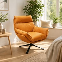 Fauteuil pivotant de luxe italien moderne en similicuir avec rembourrage en duvet pour salon et balcon