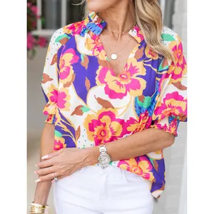Wholesale Best-selling New European And American Short Sleeved Plus Size Women's Clothing Fashion Printed Blouses Elegant Women