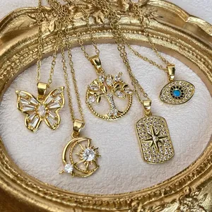 Set Perhiasan baja tahan karat halus Dalaman, kalung jimat kupu-kupu mata jahat berlapis pvd emas 18K untuk wanita