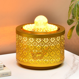 Fuente de agua de hierro forjado tallada y hueca con luz LED circular, decoración auspiciosa para el hogar, oficina, estudio o entrada. - Product Image 1