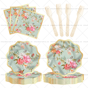 DAMAI Floral Paper <b>Plates</b> 10 Inches <b>Disposable</b> Party Supplies Kit For Tea Party Birthday Wedding - Product Image 3