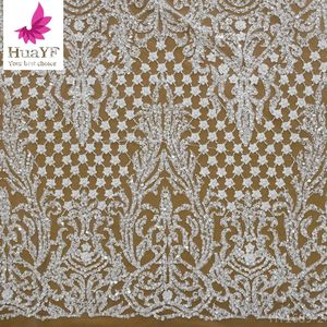 Kain Renda Nigeria 2021 Putih Murni Kualitas Tinggi Payet Putih Gaun Pengantin Gaun Malam Kain HY1689 - Product Image 1