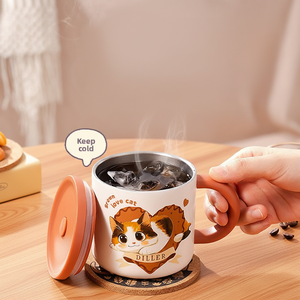 Taza de Café de Acero Inoxidable de Doble Pared al por Mayor con Diseños de <span class=keywords><strong>Gatos</strong></span>, Taza Aislada Portátil para Uso en el Hogar y la Oficina, Estilo Minimalista - Product Image 3