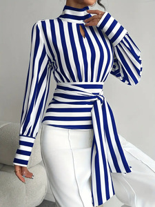 Baju Wanita Ukuran Besar Yuhong Wholesale Fashion, Kemeja Bergaris Hitam Putih Lengan Panjang, Kemeja Elegan, Blus Wanita - Product Image 6