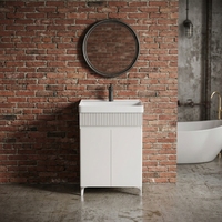 Meuble de salle de bain moderne étanche en PVC et aluminium, design à poser au sol avec vasque en céramique, résistant à l'eau