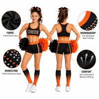 Conjunto de Top Deportivo para Animadoras, Personalizado, Negro y Naranja, con Logotipo de Bloques de Diamantes de Imitación, Pantalones Cortos Tipo Racerback, Calcetines, Conjunto de Práctica para Animadoras