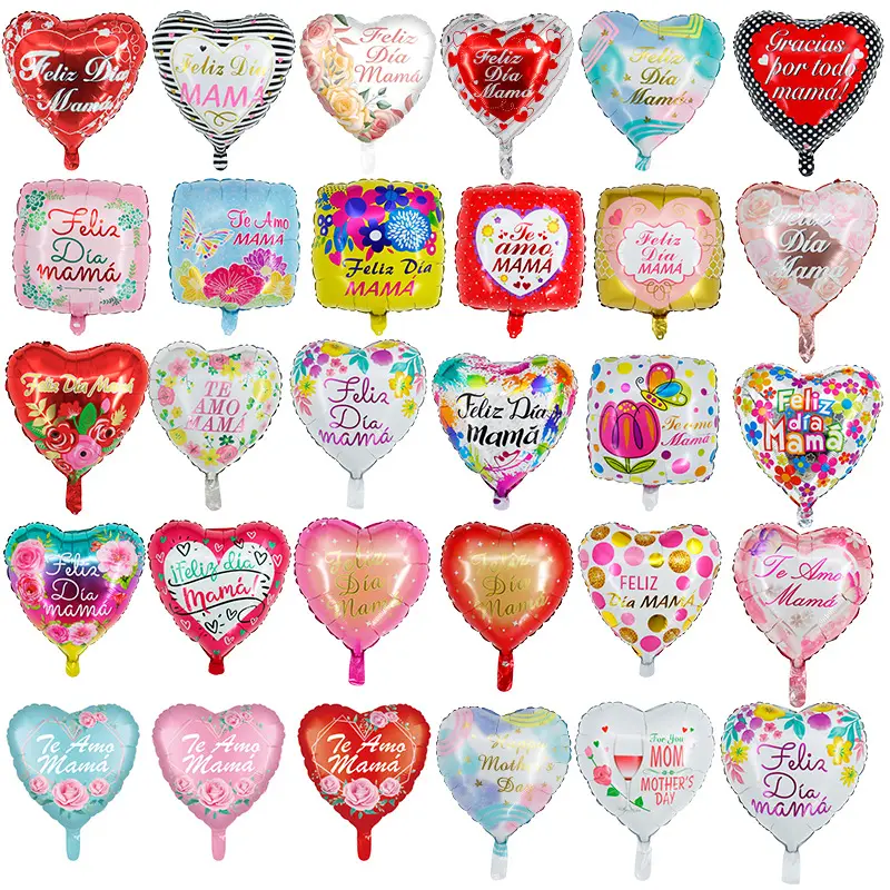 Hot Sale 18 Inch Spanish Red Happy Mother's Day Feliz Dia Mama Mom Foil Balloons Heart Dia De La Madre Globos For Party Deco