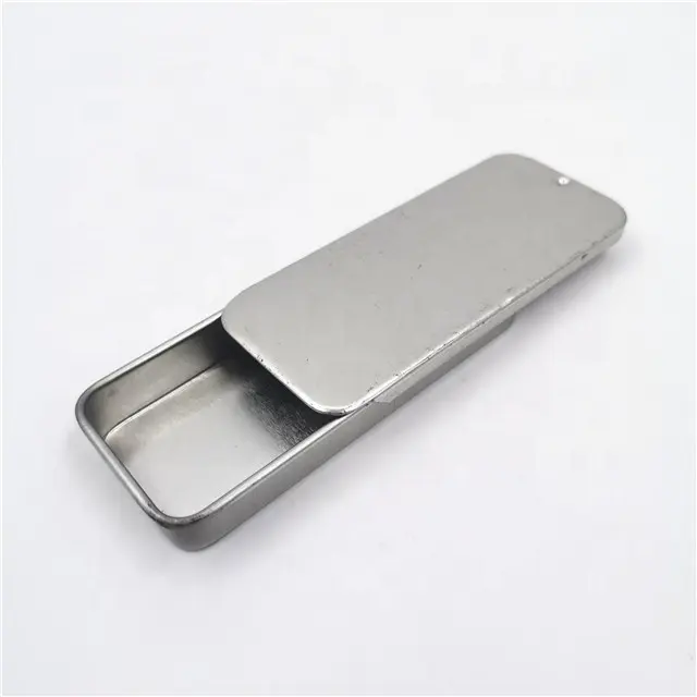 Custom Afdrukken Kleine Rechthoekige 76x30xH11mm Slide Top Metalen Blikken Doos Sliding Case Tin