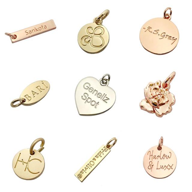 Wholesale Gold Color Made Custom Branded logo Flat Jewelry l Labels Charm for Necklace