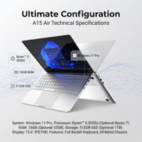 15,6-inch AMD Ryzen 5 3500U Quad-core processor Windows 11 Pro systeem 5000mAh batterij - Persoonlijke en huishoudelijke laptopcomputers