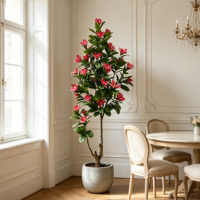 Pohon Bunga Magnolia Merah Sunset Buatan WarmthPerch, Tanaman Pot Ramah Lingkungan 5.6-6.9 kaki untuk Dekorasi Rumah dan Pernikahan Dalam Ruangan