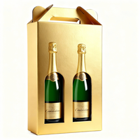 Boîte cadeau en papier ondulé pliable pour 2 bouteilles de vin rouge avec poignée portable pour champagne Impression de logo personnalisée
