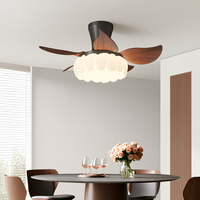 Ventilateur de plafond moderne en bois de noyer avec lumière LED, télécommande intelligente, design pliable, corps de lampe en ABS et moteur, fonction climatisation miniature